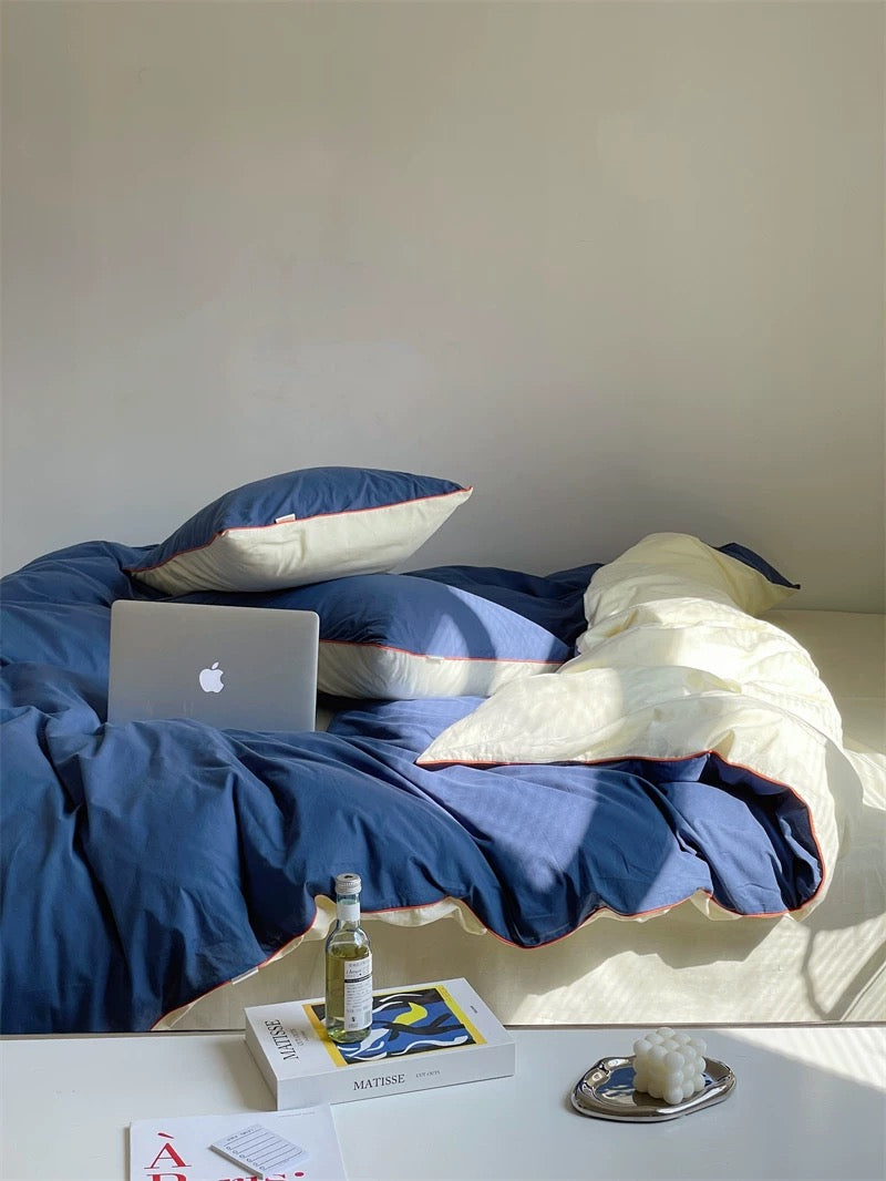 Navy Blue Color Block Bedding Set