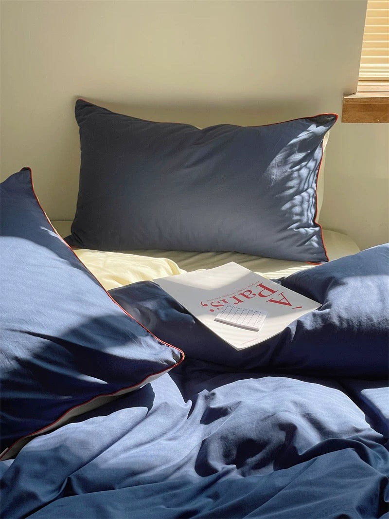 Navy Blue Color Block Bedding Set