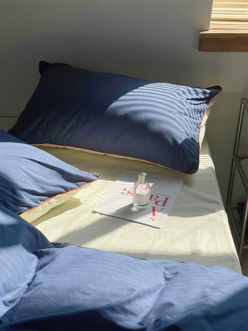 Navy Blue Color Block Bedding Set