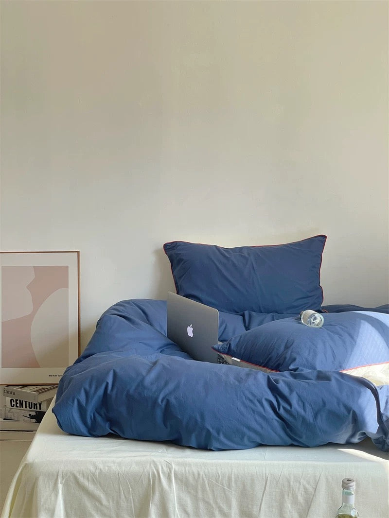Navy Blue Color Block Bedding Set
