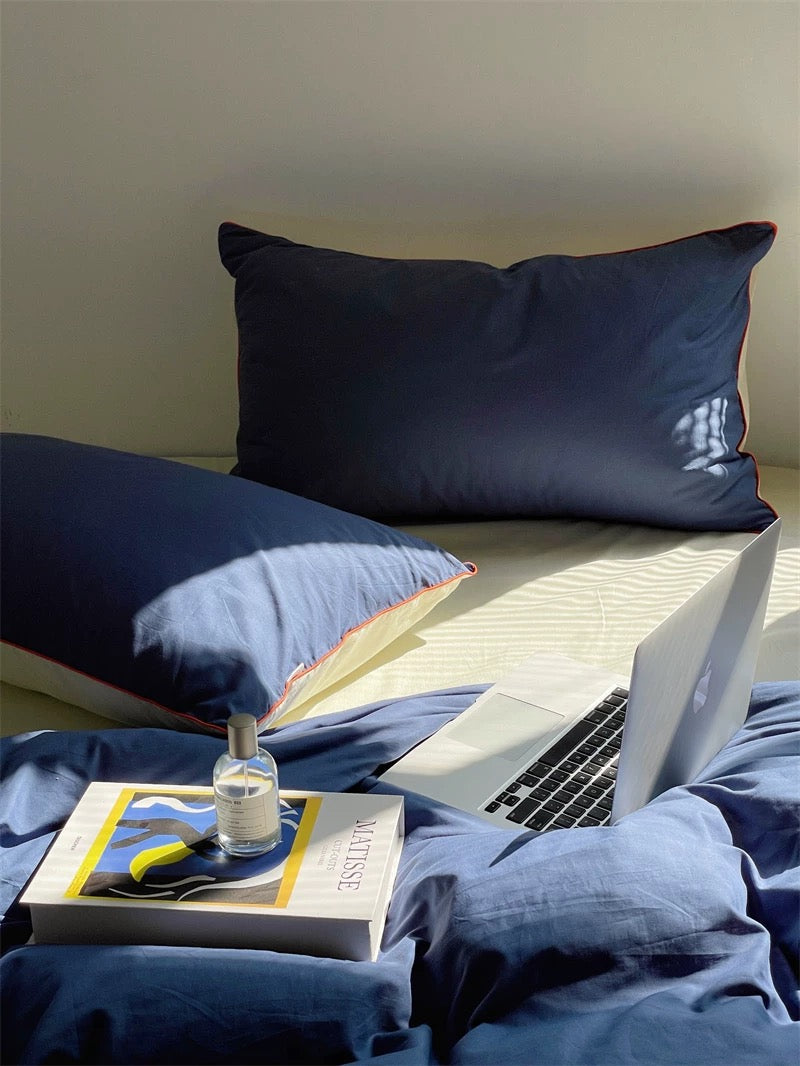 Navy Blue Color Block Bedding Set