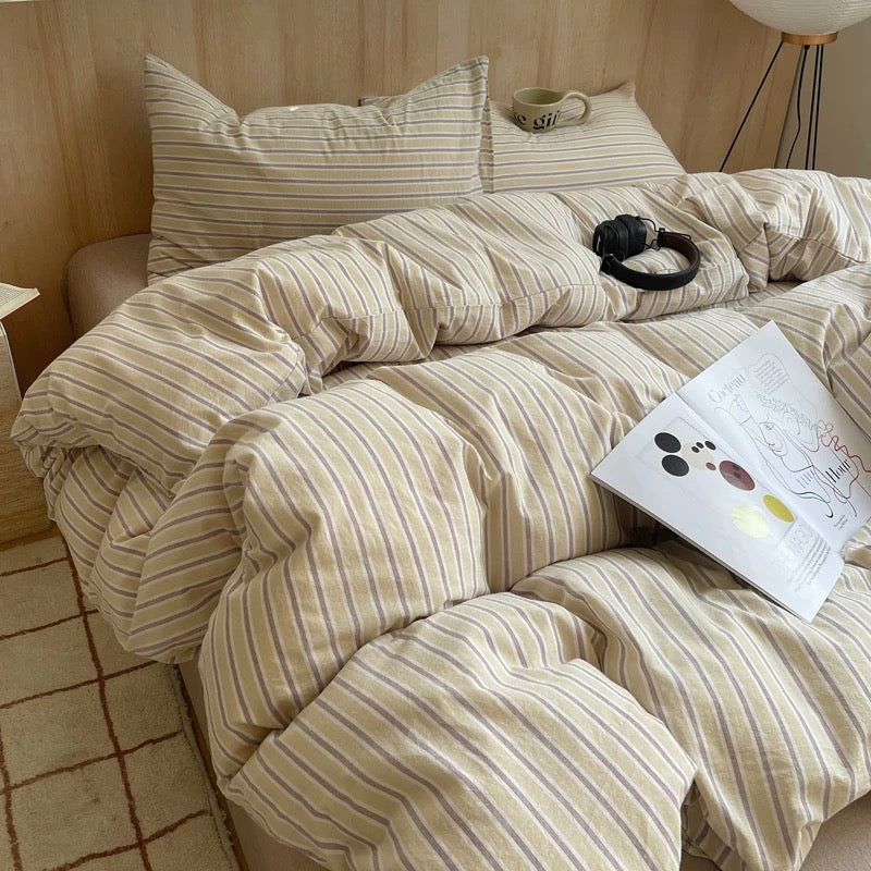 Parisian Style Beige Striped Duvet Cover Set