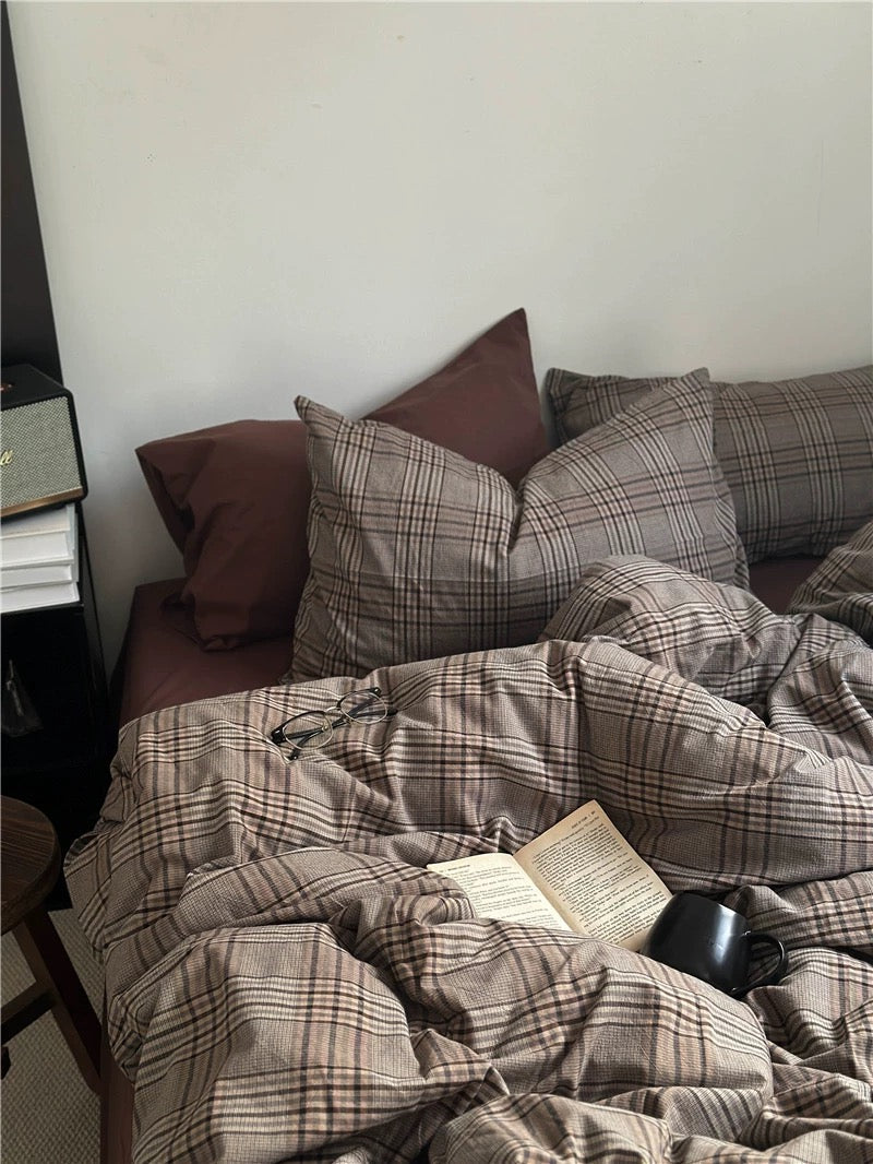 Dark Academia Plaid Cotton Duvet Cover Set