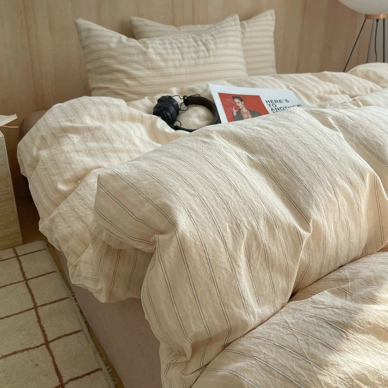 Japandi Aesthetic Beige Striped Duvet Cover Set