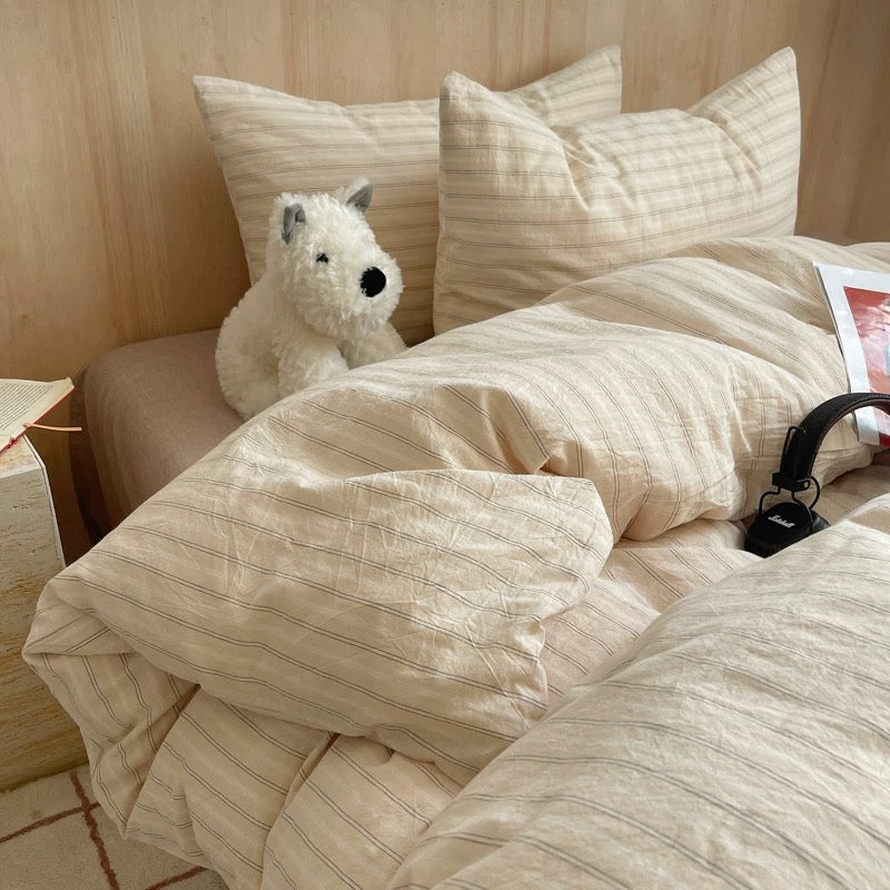 Japandi Aesthetic Beige Striped Duvet Cover Set
