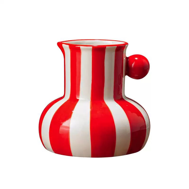 Modern Striped Ceramic Vase Red