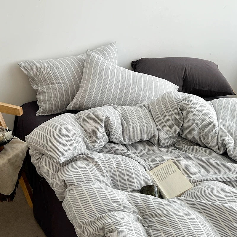 Butter Yellow Striped Duvet Cover Set