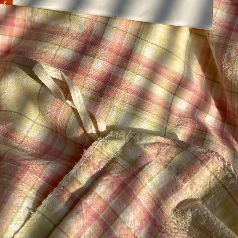 Pink Plaid Cotton Duvet Cover Set