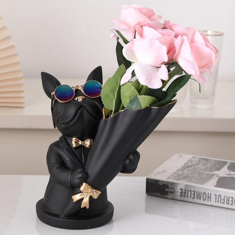 Frenchie Bulldog Woof Vase Black