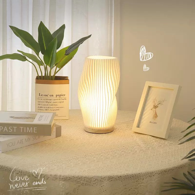 Cream Striped Desk Lamp