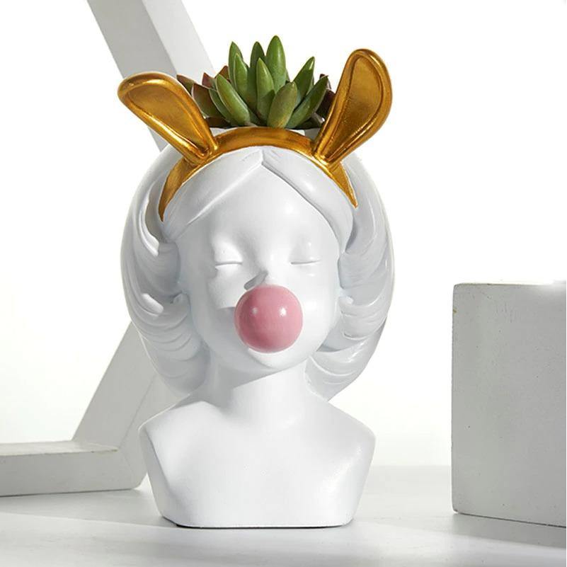 Bubbly Babe Popart Planter Vase White Bunny