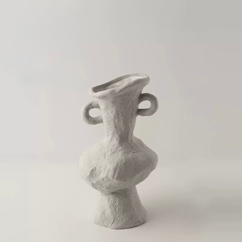 Japandi Minimalist Ceramic White Vase Double-Handle Tall Foot Vase