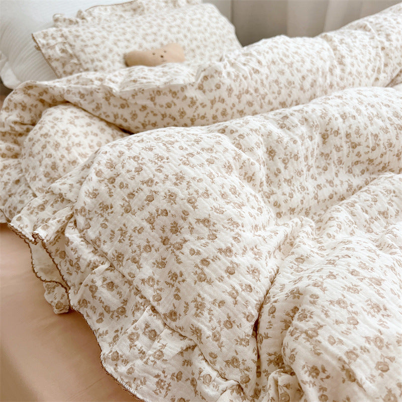 Vintage Ruffle Duvet Cover Set – Camellia Floral Muslin