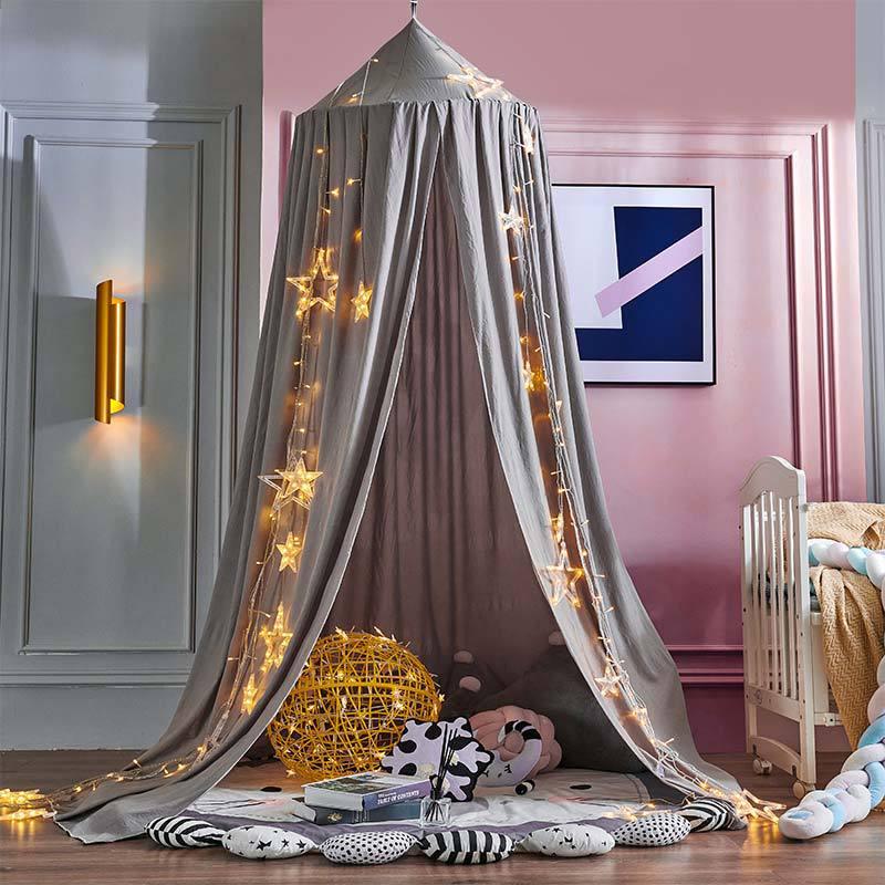 Kids Bed Canopy — Solid Color Nursery Room Decor Grey