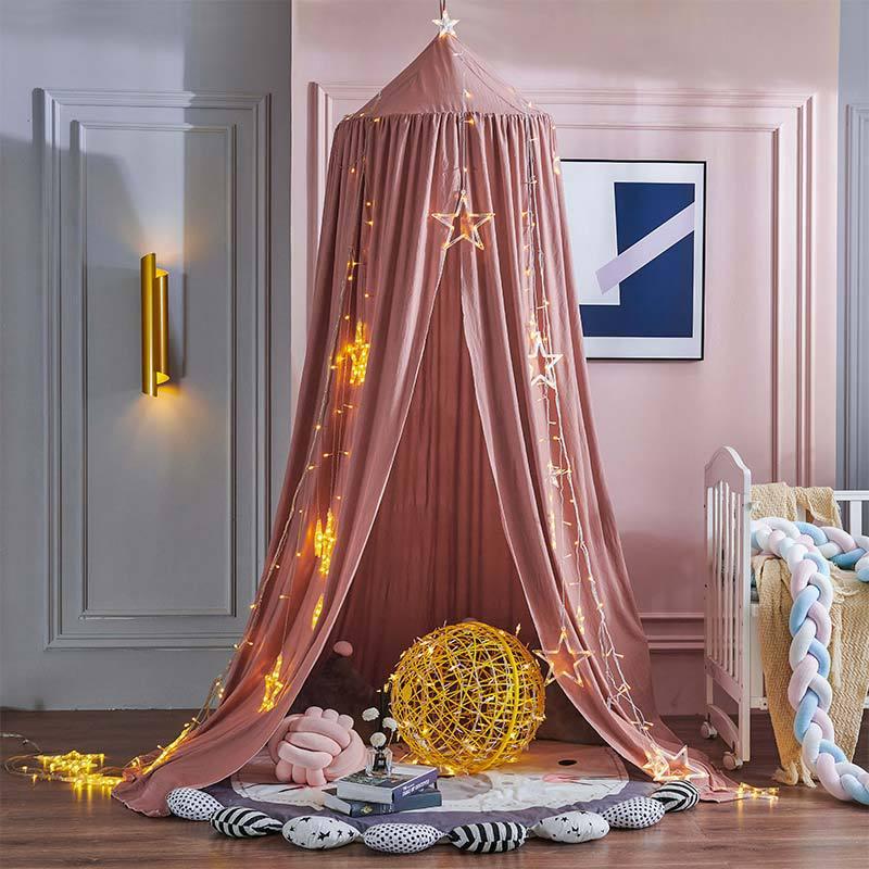 Kids Bed Canopy — Solid Color Nursery Room Decor Rust-red