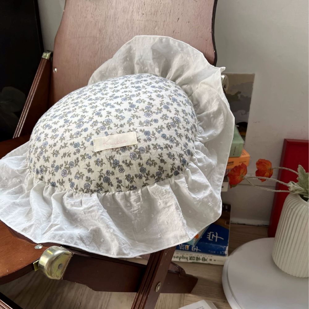 Round Ruffle Decorative Pillow Blue Daze