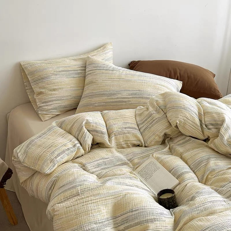Butter Yellow Striped Duvet Cover Set