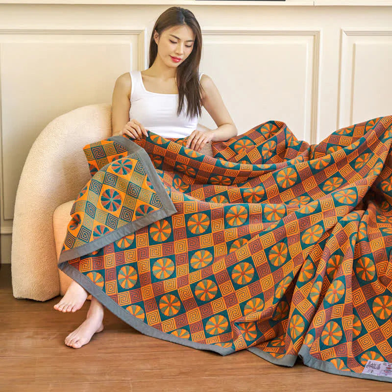 Vintage Woven Cotton Quilt - Japanese Quality Sunburst Pattern