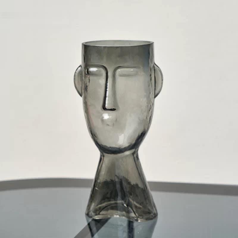 Artistic Face Handblown Glass Vase Grey Small