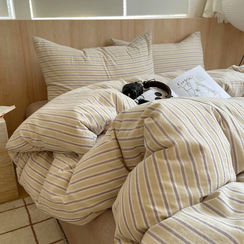 Parisian Style Beige Striped Duvet Cover Set