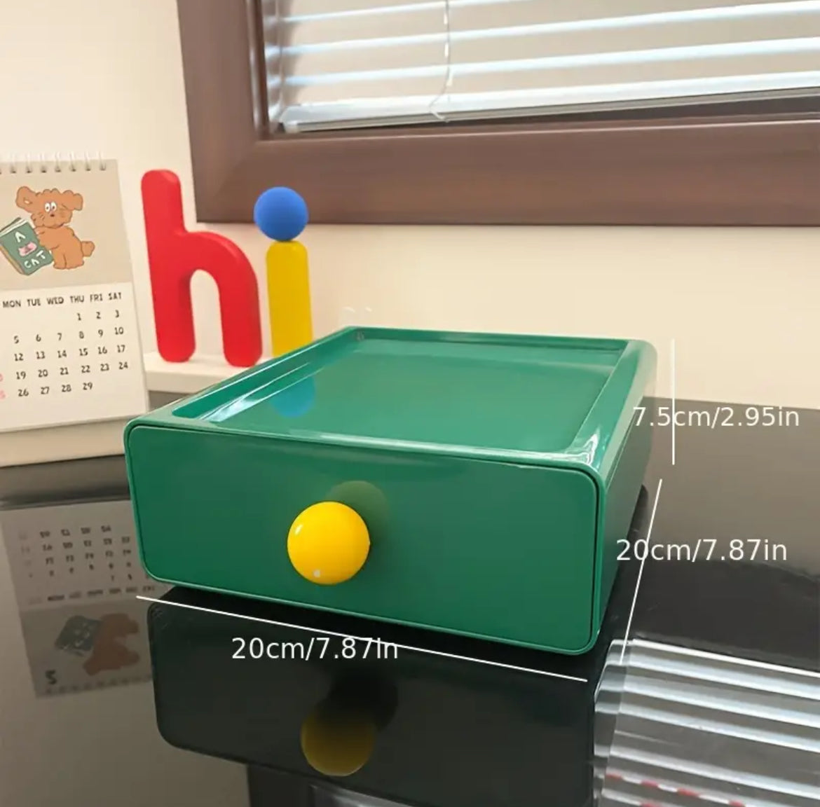 Retro Desktop Organizer with Drawer Green 1 pcs
