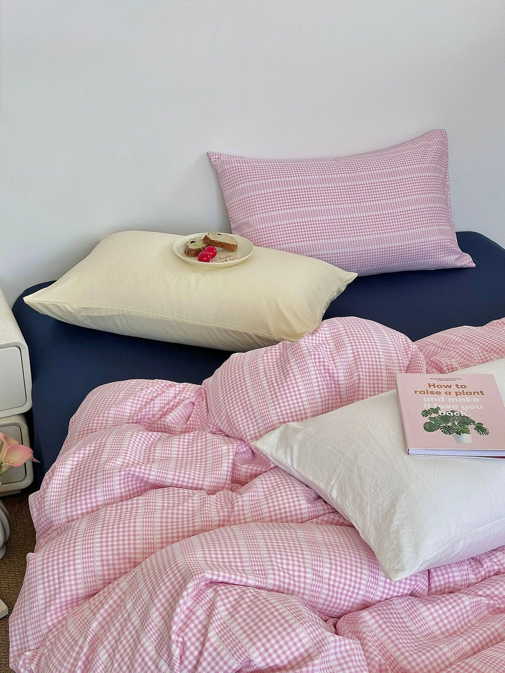 Pink Gingham Aesthetic Duvet Cover Set