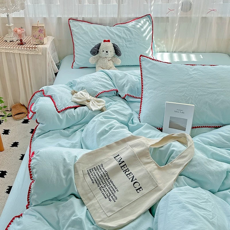 Cool Blue Stitched Edge Bedding Set