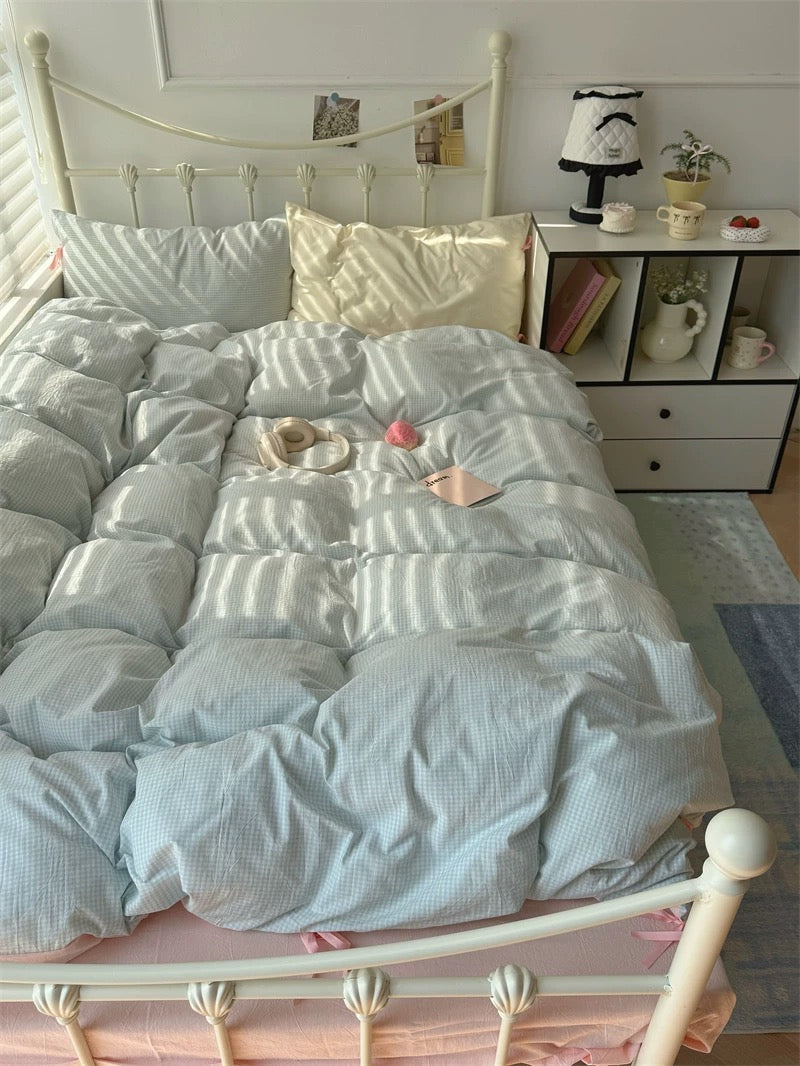 Light Blue Gingham Duvet Cover Set