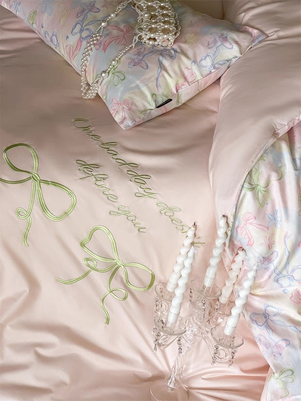 Pink Coquette Embroidered Duvet Cover Set
