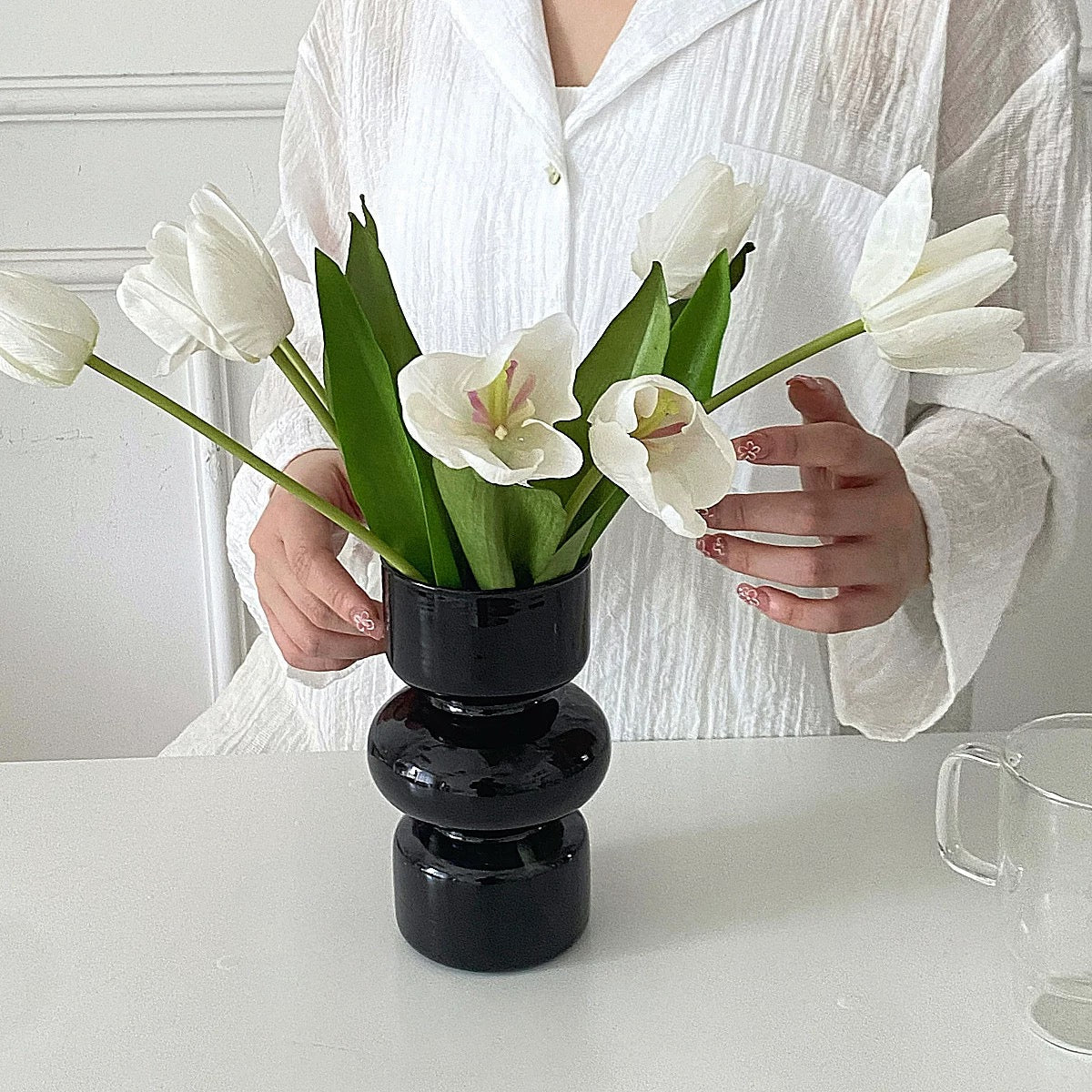 Pink Glass Vase Black