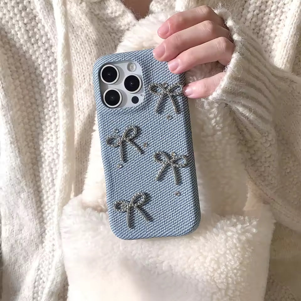 Sparkly Denim Bow iPhone Case