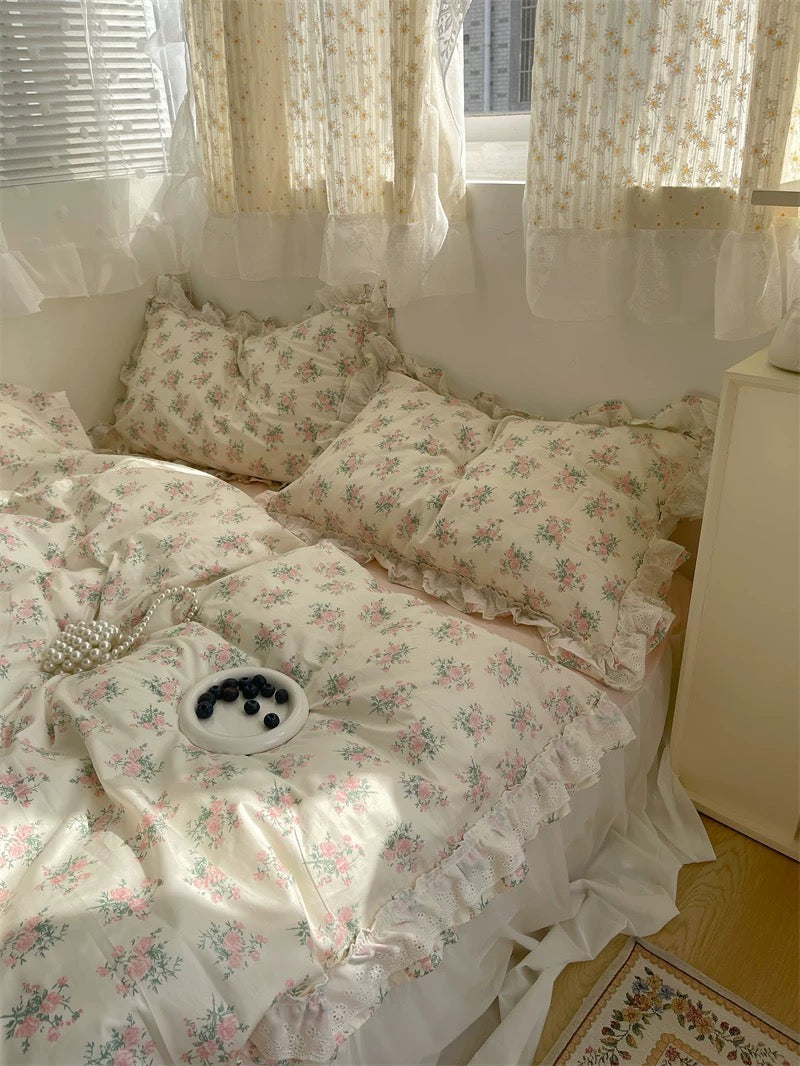 Cottagecore Floral Ruffle Duvet Cover Set