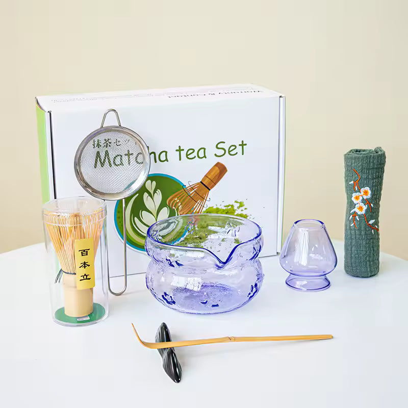 Pink & Purple Glass Matcha Set Purple 7 pcs