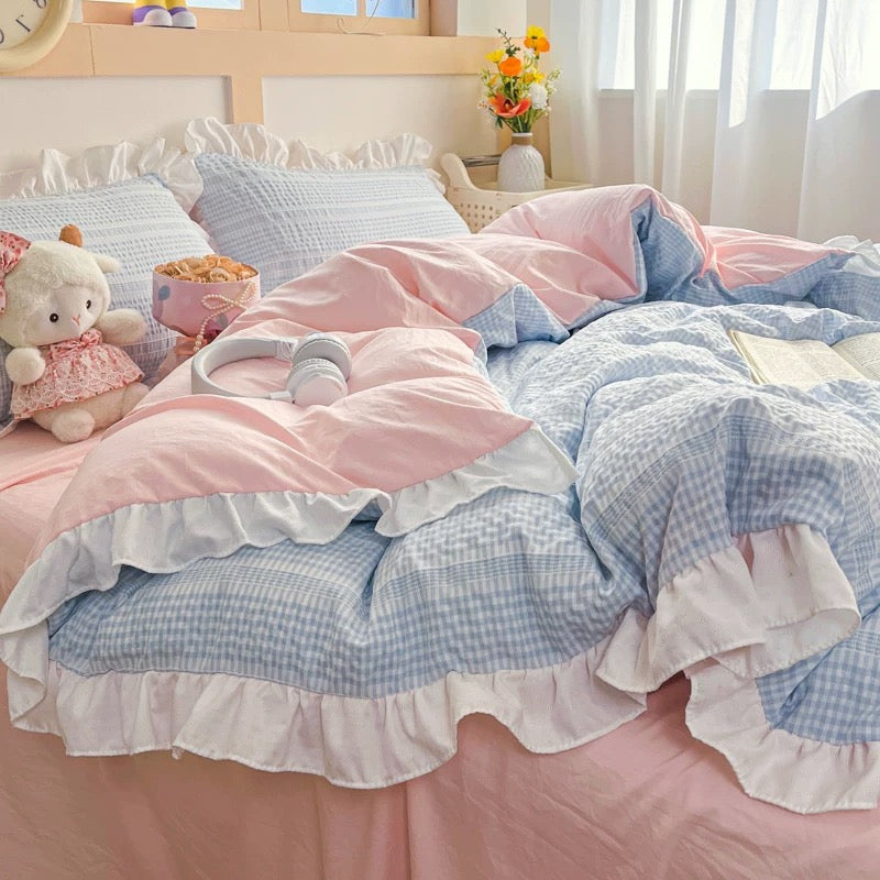 Pink & Blue Ruffle Princess Bedding Set
