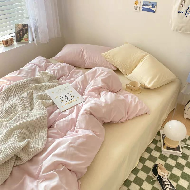 Pastel Pink & Cream Solid Bedding Set