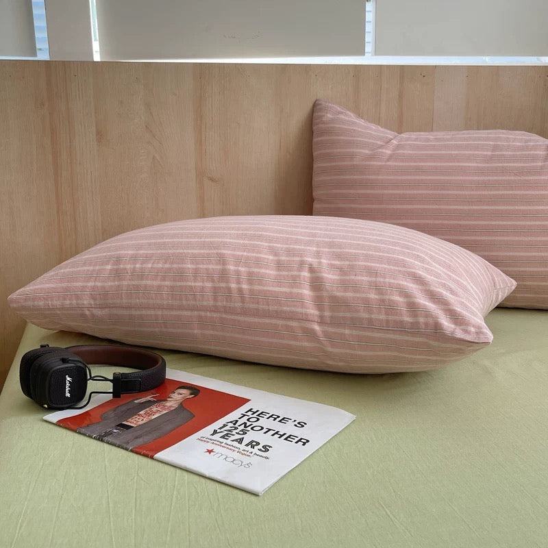 Pastel Pink Striped Cotton Duvet Cover Set