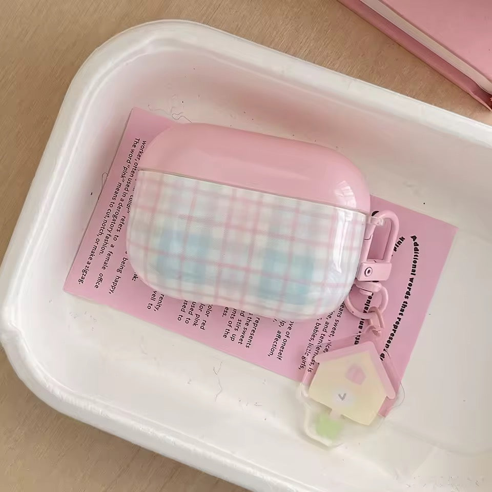 Pastel Pink Plaid AirPods Case Case + Charm