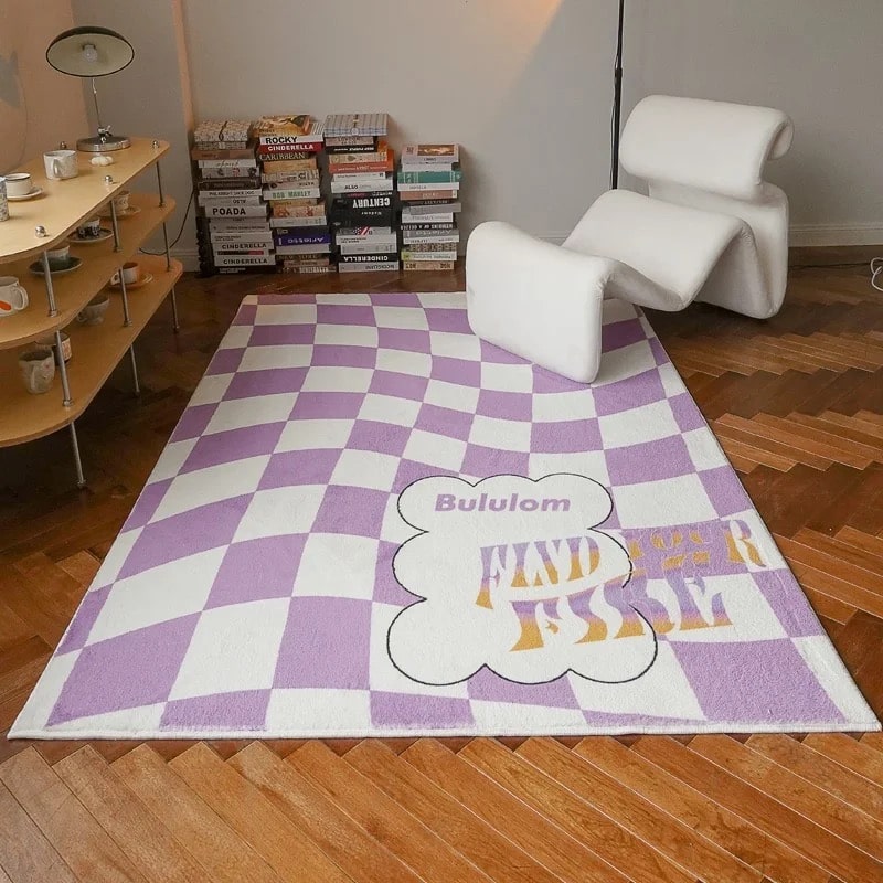 Retro Checkerboard Rug Purple