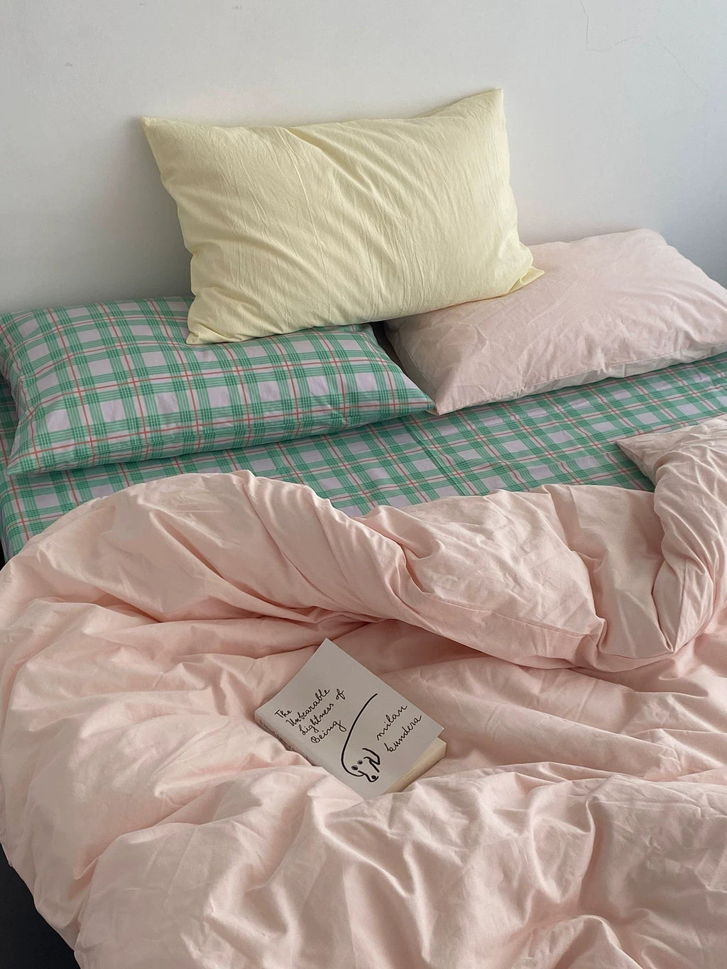 Pink & Mint Green Plaid Bedding Set