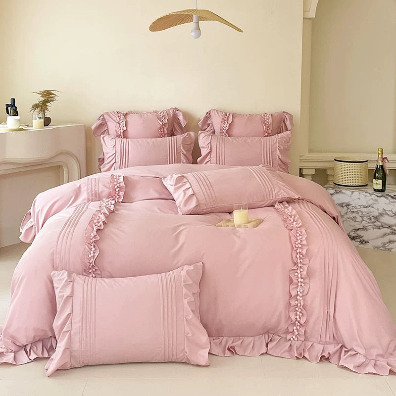 Coquette Ruffled Duvet Cover Set Pink