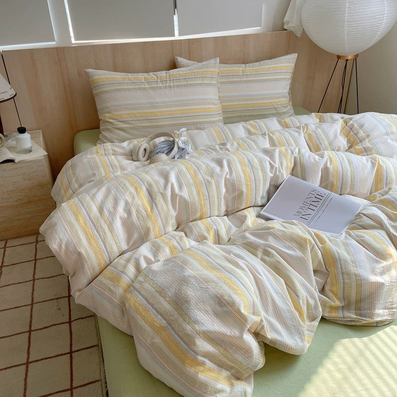 Pastel Yellow Striped Duvet Cover Set