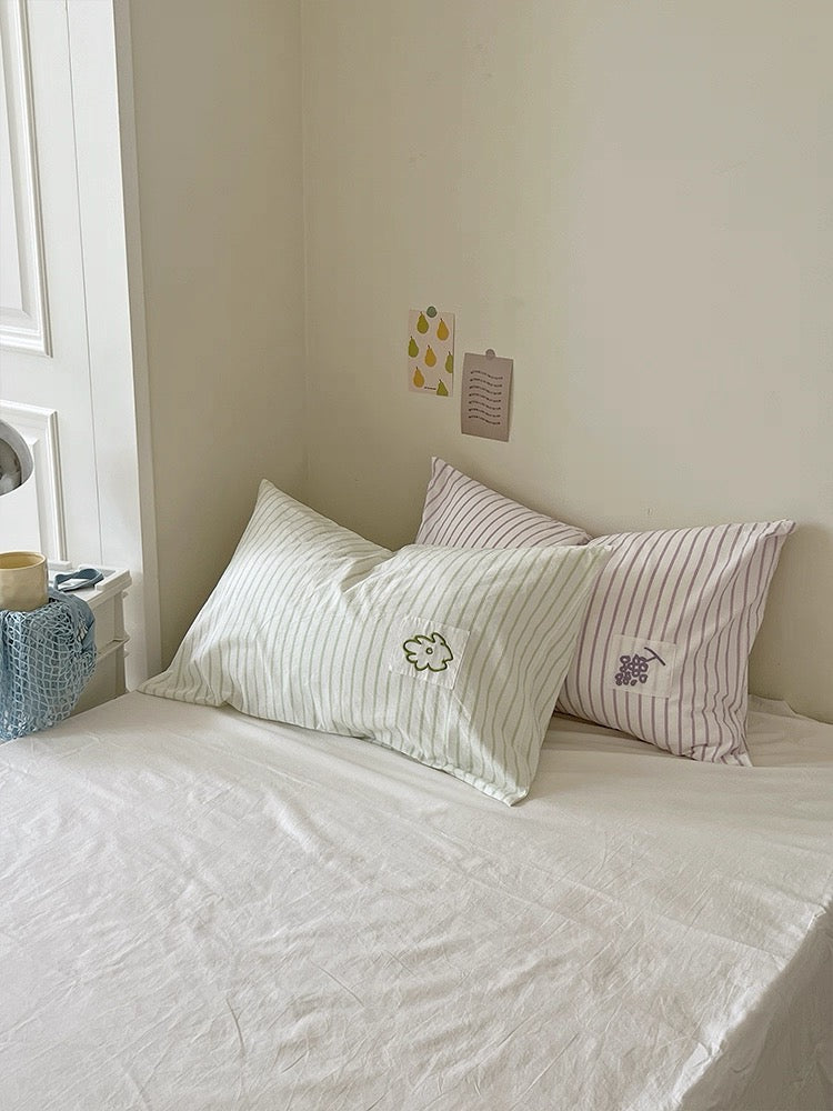 Pastel Striped Embroidered Pillowcase
