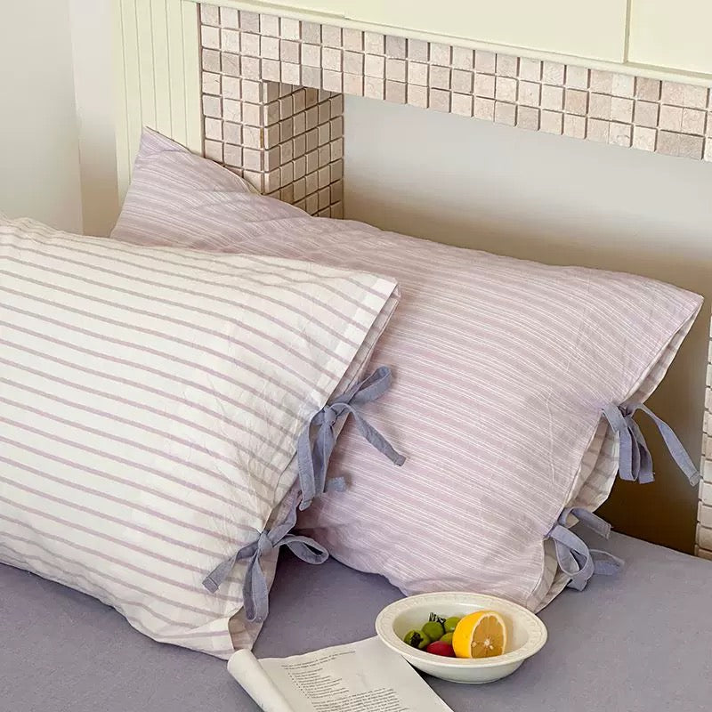 Pastel Striped Bow Pillowcase Purple