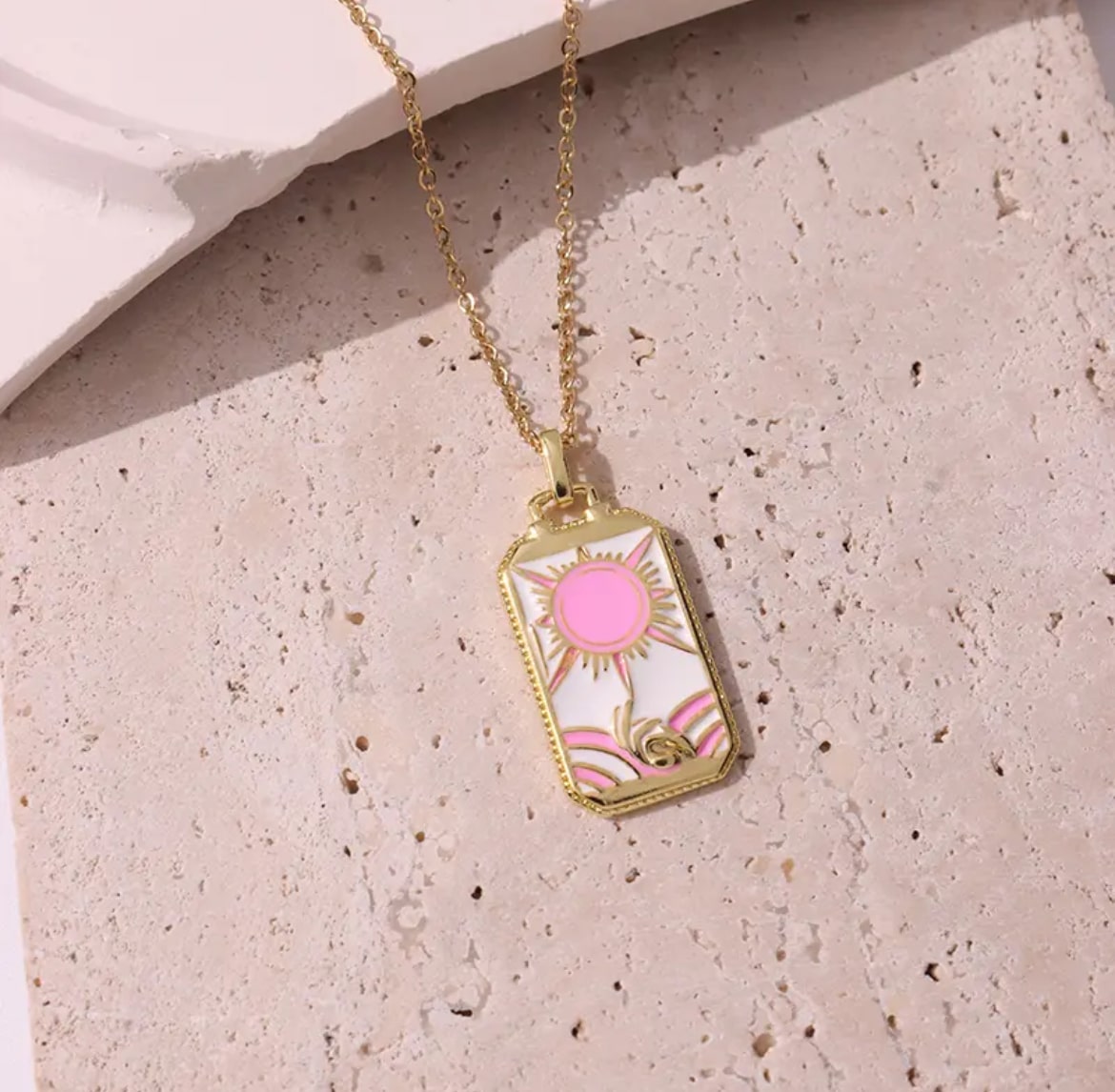 Pink Tarot Card Necklace D