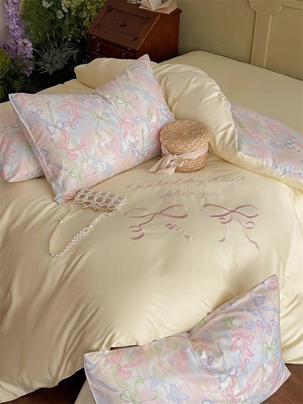 Yellow Coquette Embroidered Duvet Cover Set