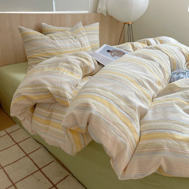 Pastel Yellow Striped Duvet Cover Set