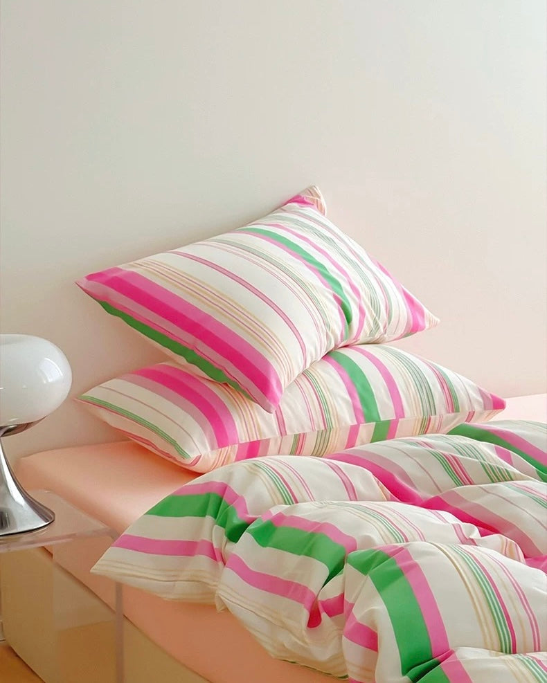 Pastel Rainbow Striped Cotton Duvet Cover Set