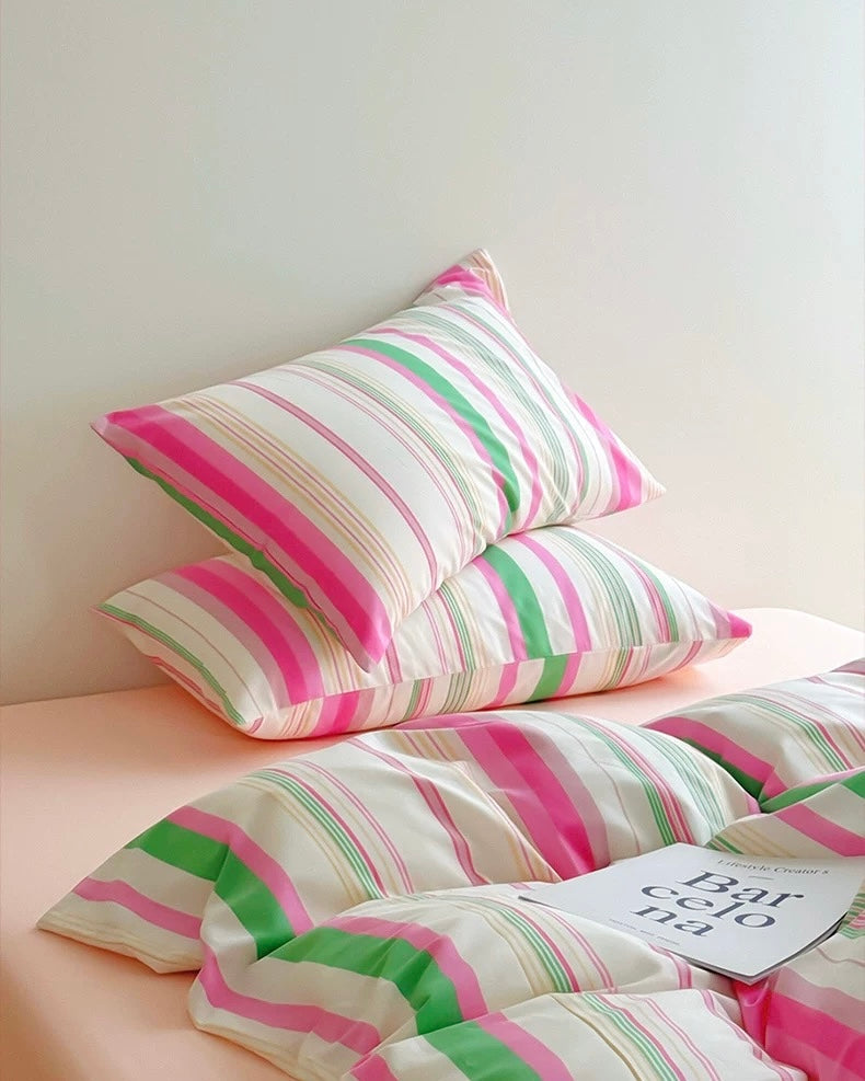 Pastel Rainbow Striped Cotton Duvet Cover Set