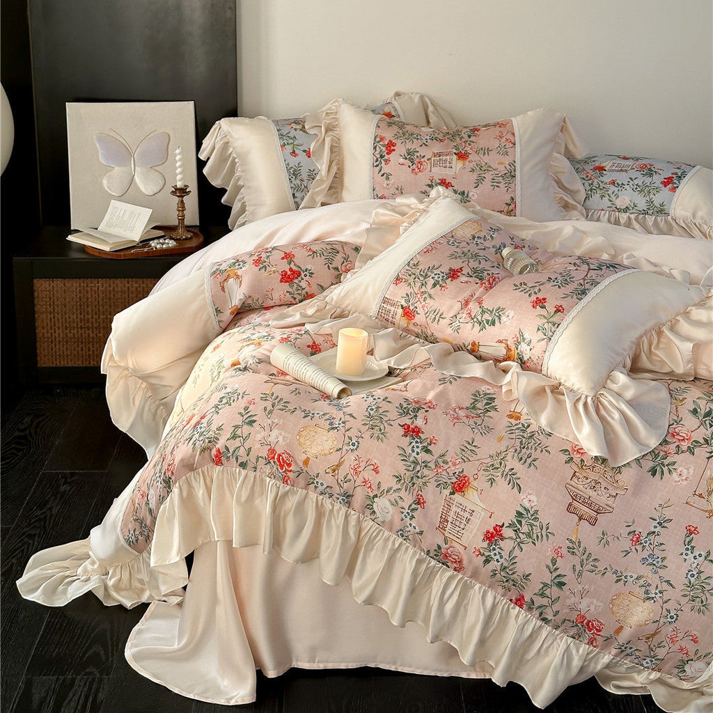 Pastoral Floral TENCEL™ Bedding Set – Soft Ruffles & Elegance