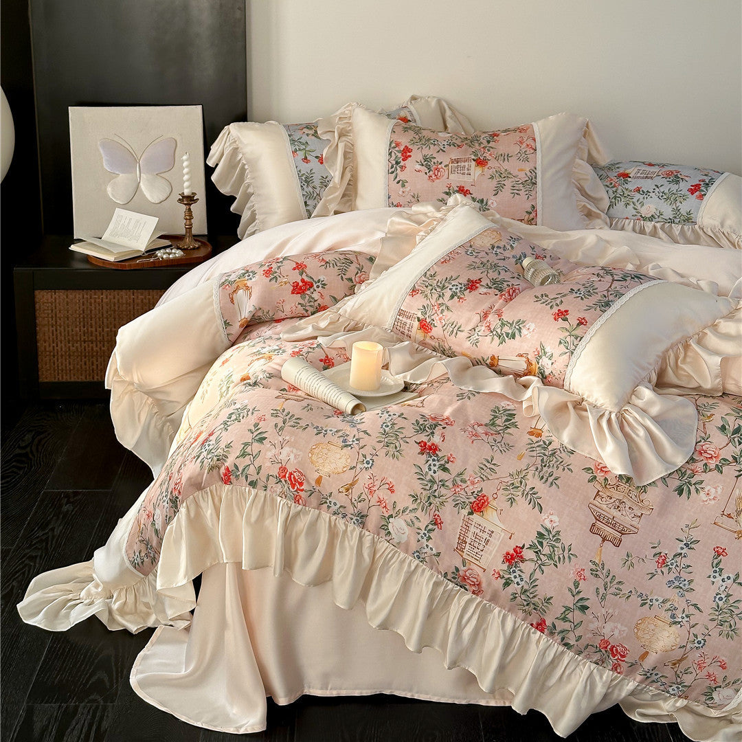 Pastoral Floral TENCEL™ Bedding Set – Soft Ruffles & Elegance